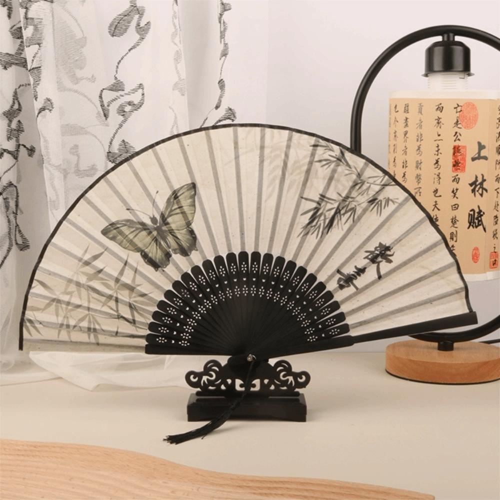 Silk Material Vintage Silk Folding Fan Folding Vintage Classical Chinese Fan Bamboo Frame Hand Fan Craft Dance Performance