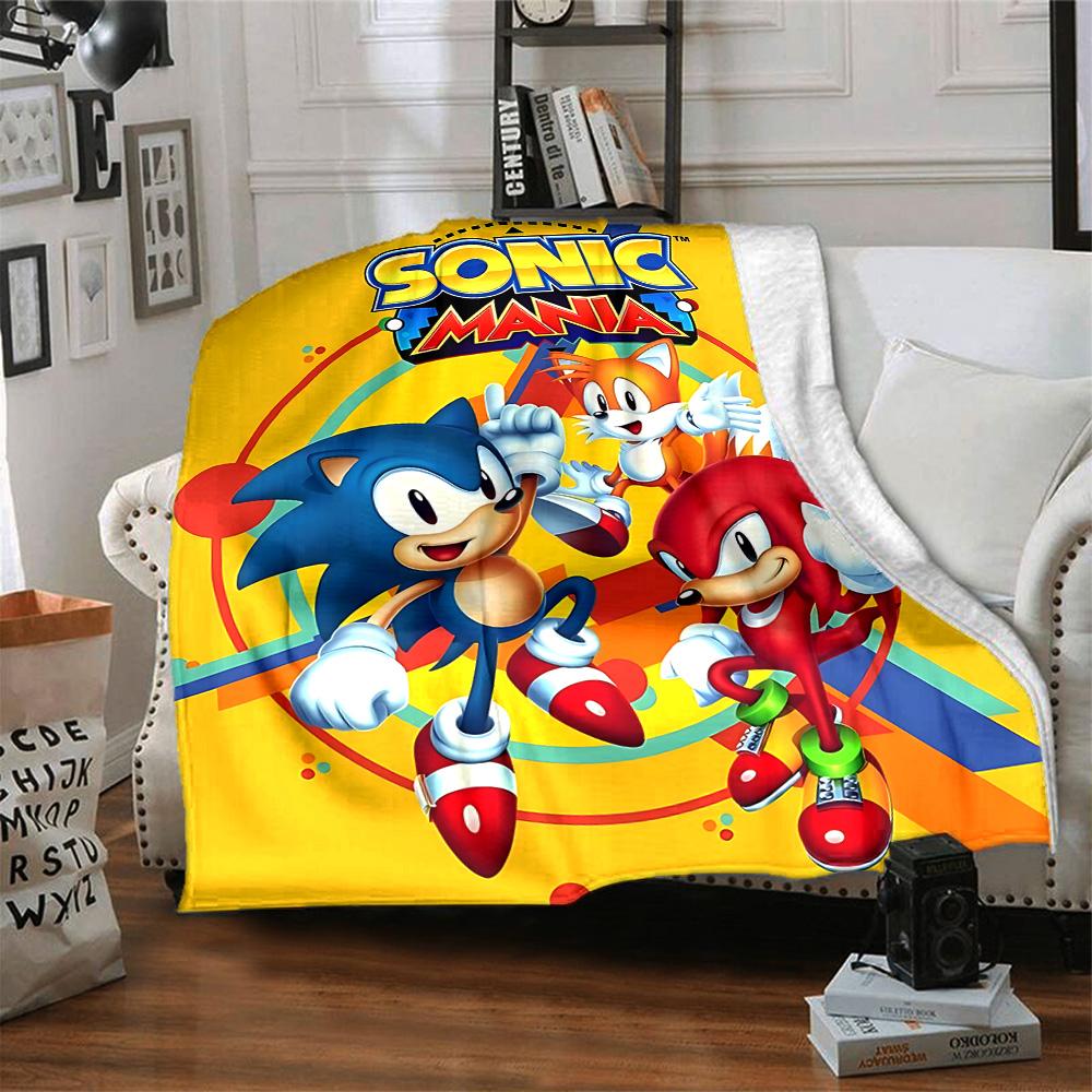 Sonic Mania Adventure Flannel Blanket Super Soft Warm Cozy Blanket For Sofa Bed Office Travel Allseason Home Decor Gift