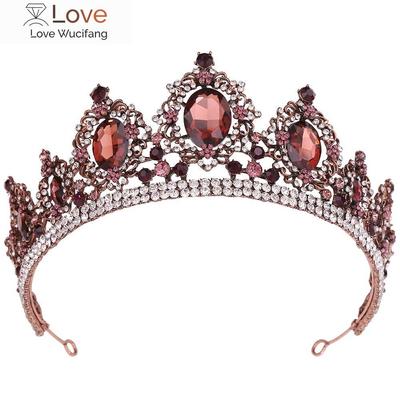 Royal Queen Women Tiaras Luxury Baroque Antique Purple Crystal Hair Jewelry Crowns for Bridal Bride Wedding Party Pageant Diadem