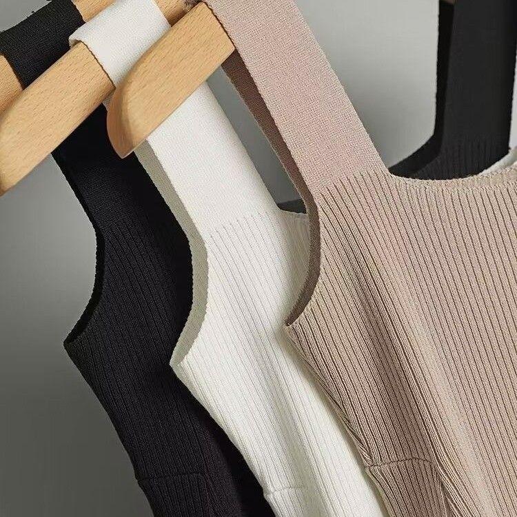 Schmales Strick-Bodycon-Kleid mit Spaghettiträgern für Damen