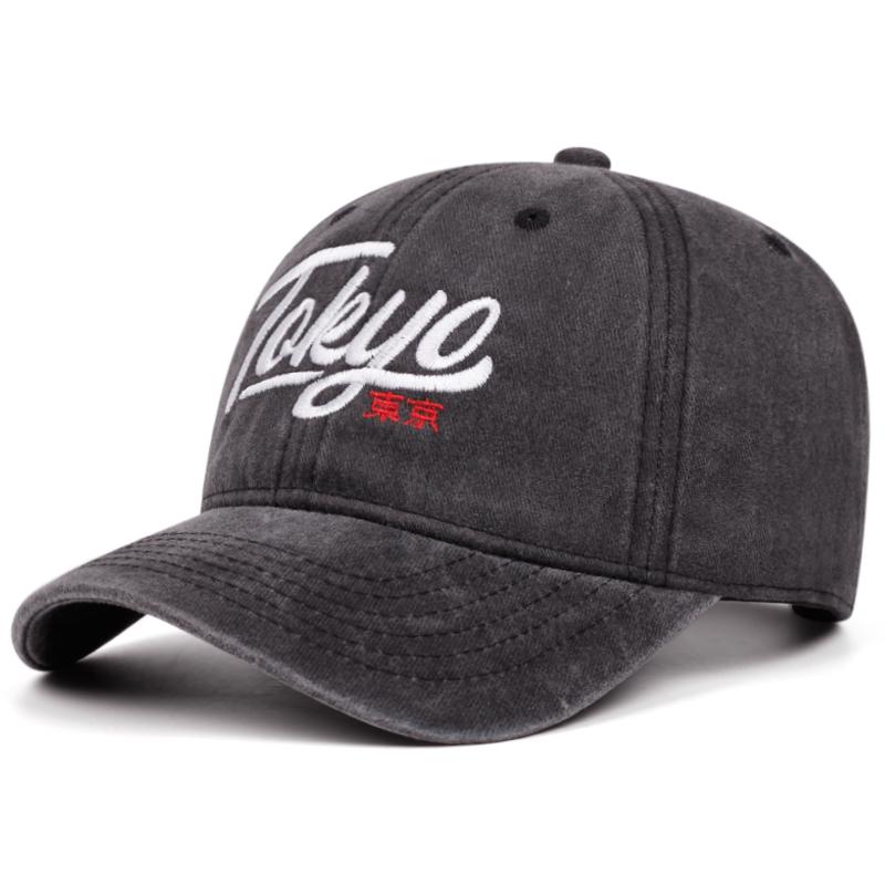 

Tokyo letter embroidery washed soft top cowboy baseball cap men women vintage casual cap fashion everyt duck hat Adjustable чёрный
