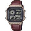 World Time Digital Wristwatch AE-1200WHL-5AV Metallic Brown Leather Band