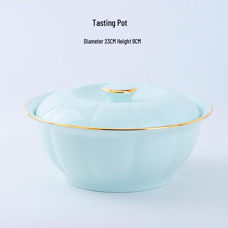 Pumpkin Green Gold-Trimmed Ceramic Noodle & Soup Bowl