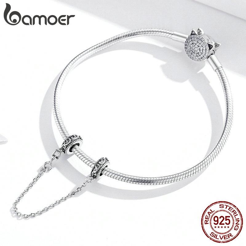 Bamoer 925 Silver Vintage Vine Pattern Safety Chain with Silicone Stopper for Original Charms Bracelet SCC1546