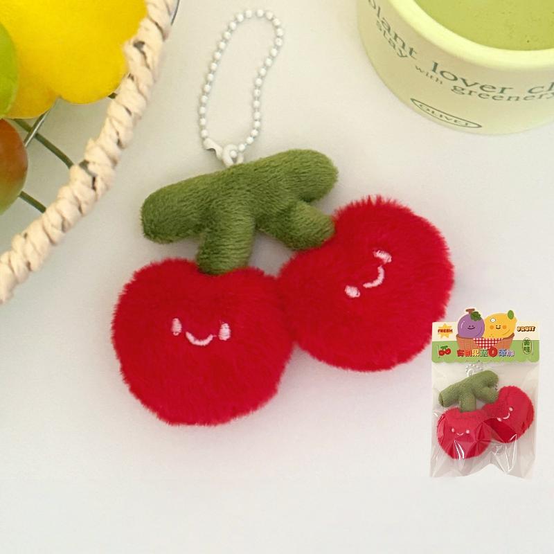 Cartoon Plush Fruits Keychain Cute Lemon Cherry Pendant Backpack Hanging Decoration Ornament Couple Friends Gift