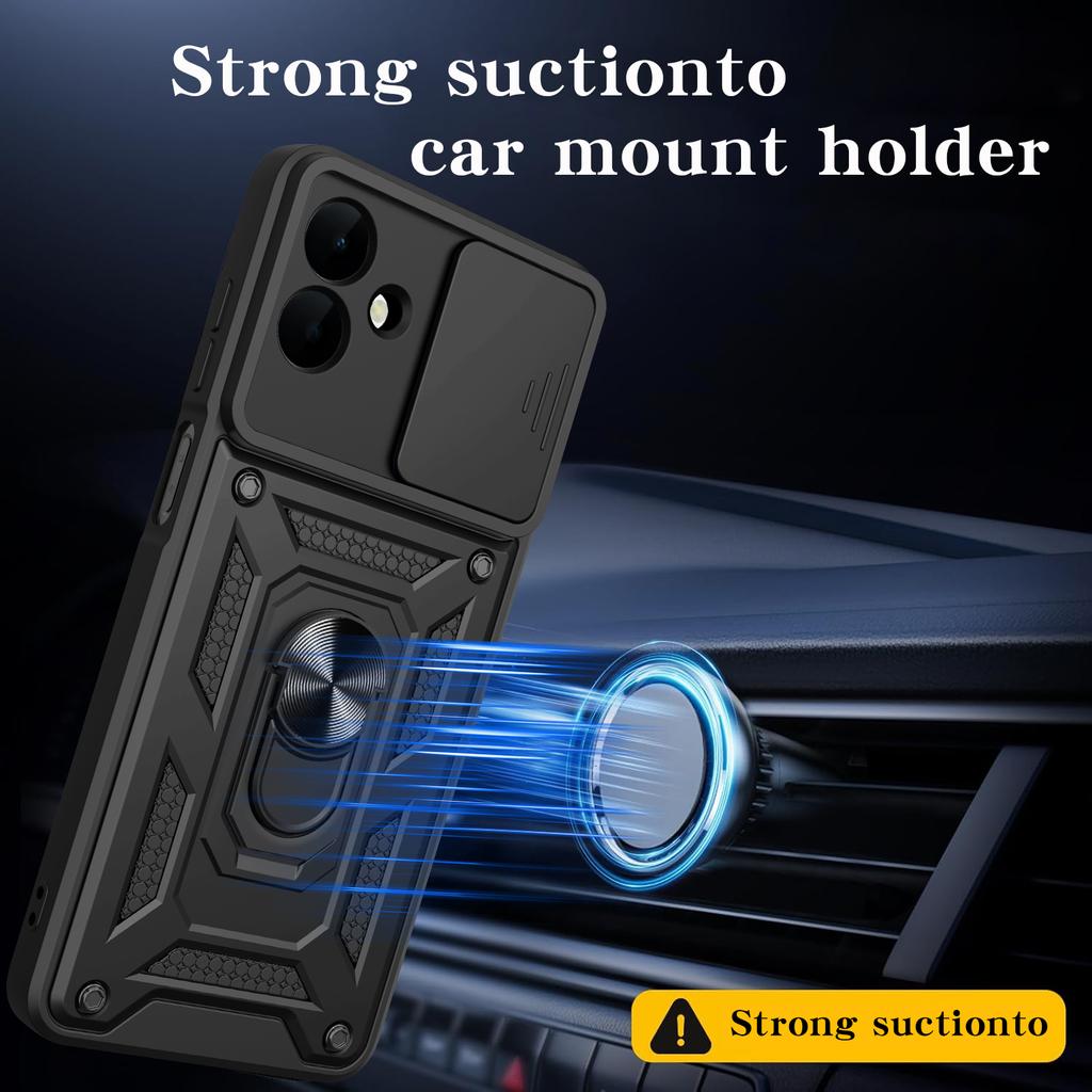 For Samsung Galaxy A07 4G Case with Slide Camera Lid PC+TPU Kickstand Phone Cover