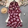 Fashion Flower Print Γυναικείο Φόρεμα Φθινοπωρινό Κομψό Vintage Επίδεσμος Μακρύ μάξι Φόρεμα με βολάν πάρτι Vestidos