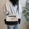 Small Fresh Canvas Color Blocked New Postman Bag Large Capacity Campus Student Trendy Work Commuter Crossbody Bag