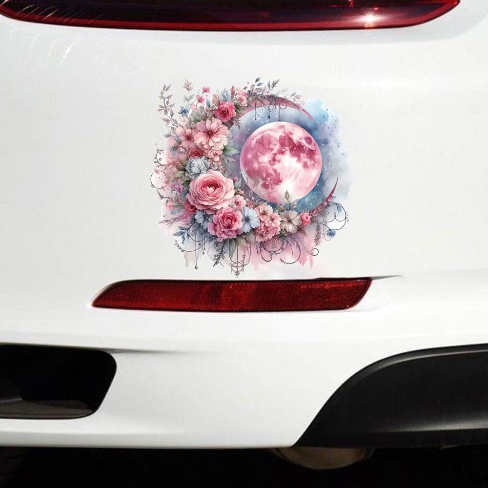 QT2135#15cm Flowers and Moon Car Sticker, Suitable for Laptop, Car, Truck, Van, SUV, Motorcycle, Bumper, Window