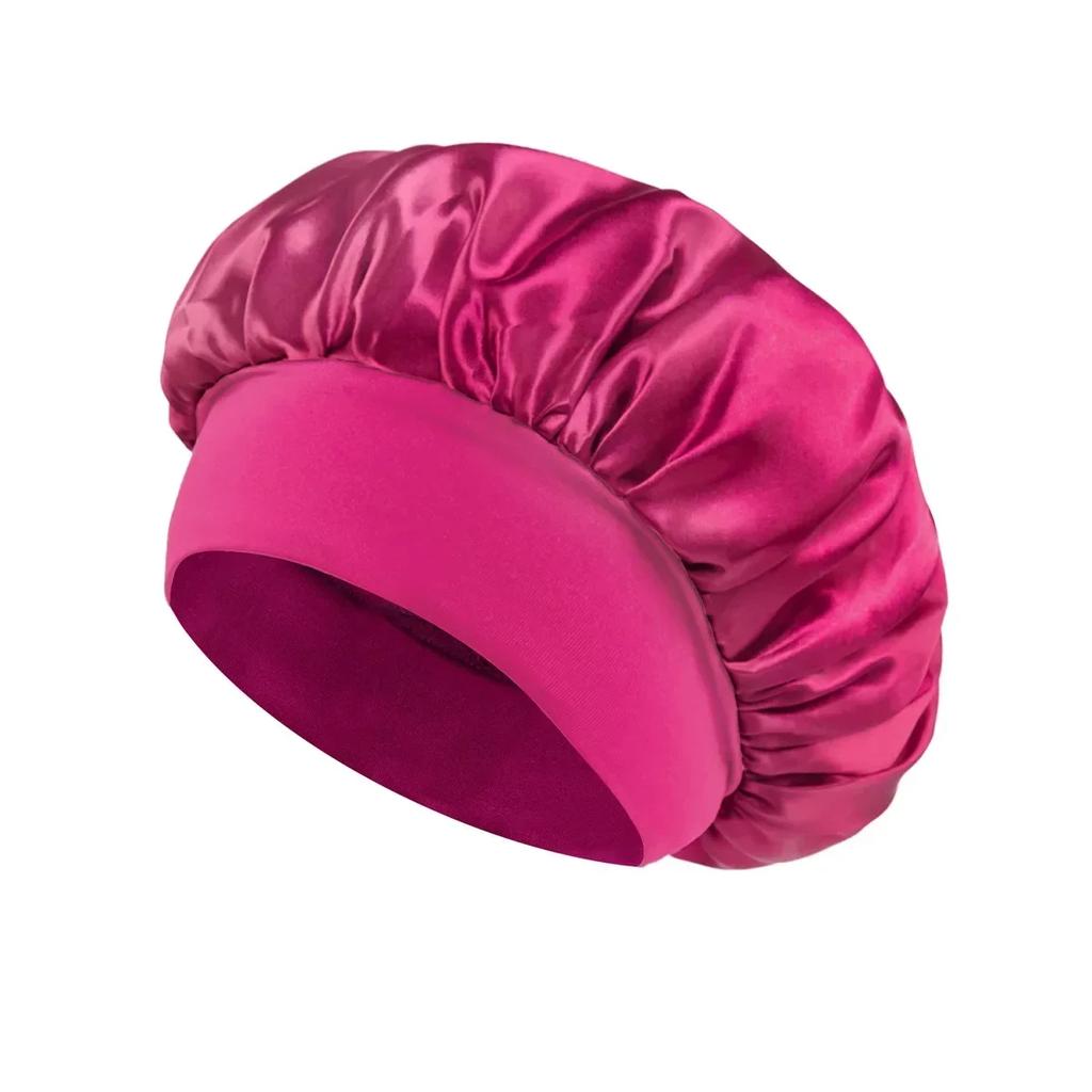 Satin Bonnets Night Sleeping Cap Large Elastic Wide Soft Band Colorful Silk Hat for Curly Hair Care Beauty Makeup for Women