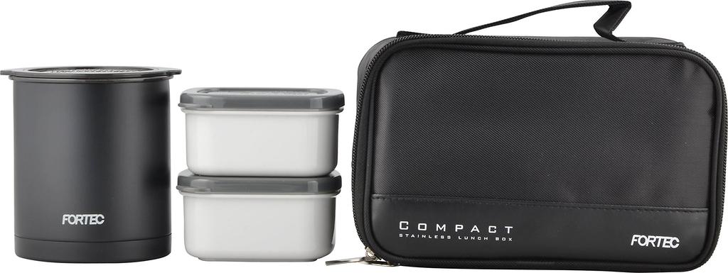 Wahei Freiz Bento Box, 640ml, Black, Slim, with Rice Container, Two Side Dish Containers, Chopsticks, and Insulated, Fortec Lunch, FLR-5957