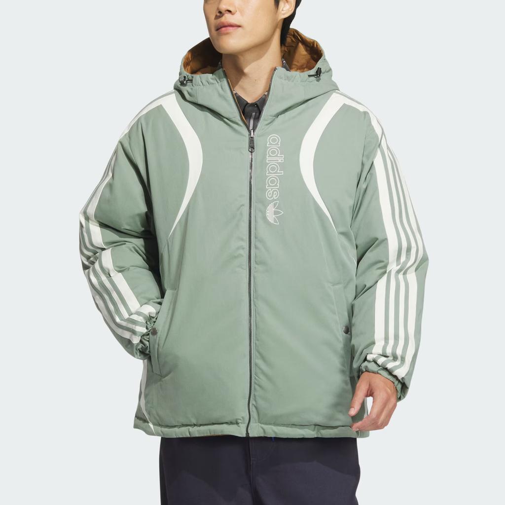 adidas Originals FW24 Puff Down Jacket Series Warm Reversible Sports Loose Hooded Duck Down Coat Men Jackets Silver Gray Green JD3752