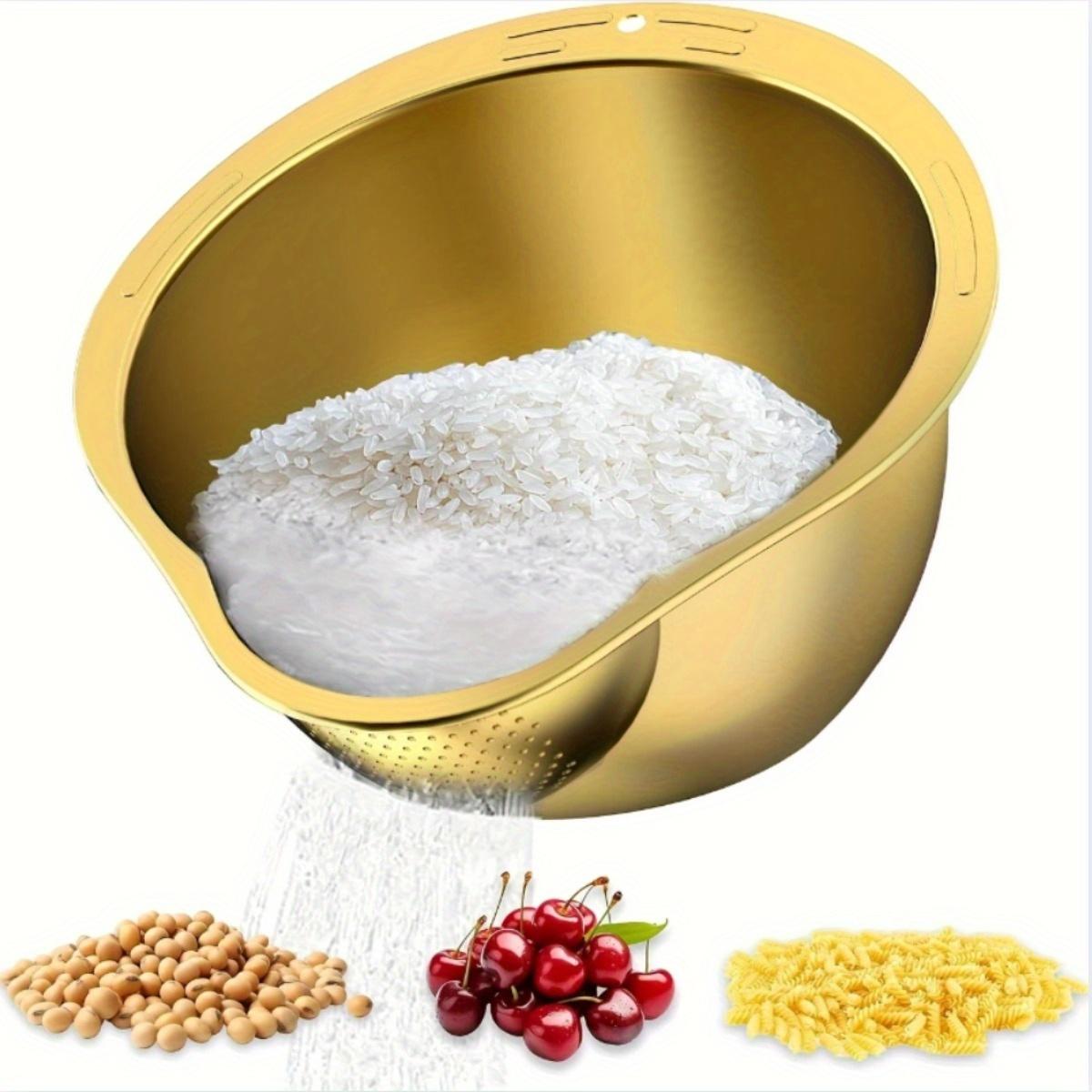 

Сверхпрочное мелкоячеистое сито и дуршлаг из нержавеющей стали - нержавеющее кухонное сито, пригодное для мытья в посудомоечной машине, эффективное сливание и просеивание, сито для мойки риса 【Gold】 1pcs