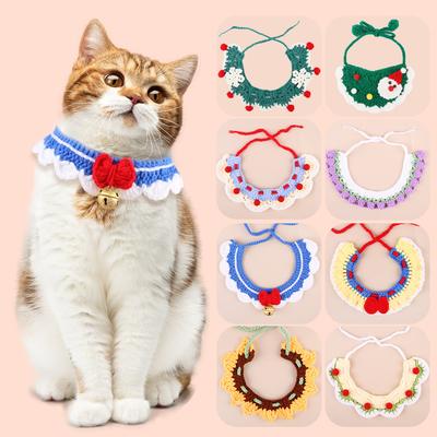 Adjustable Cat Collar Bowtie Knit Dog Collar Cute Cartoon Kitten Design Pet Neckwear Soft Harness Cute Pet Accessories