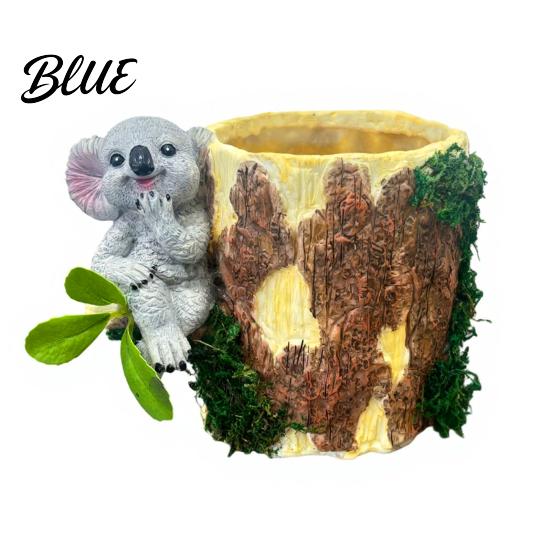 Cute Animal Shaped Planter Artificial Stump Planter Resin Tree Bark Shape Flower Pot with Koala/Frog/Sloth Rustic Bonsai Small Barrel Bucket