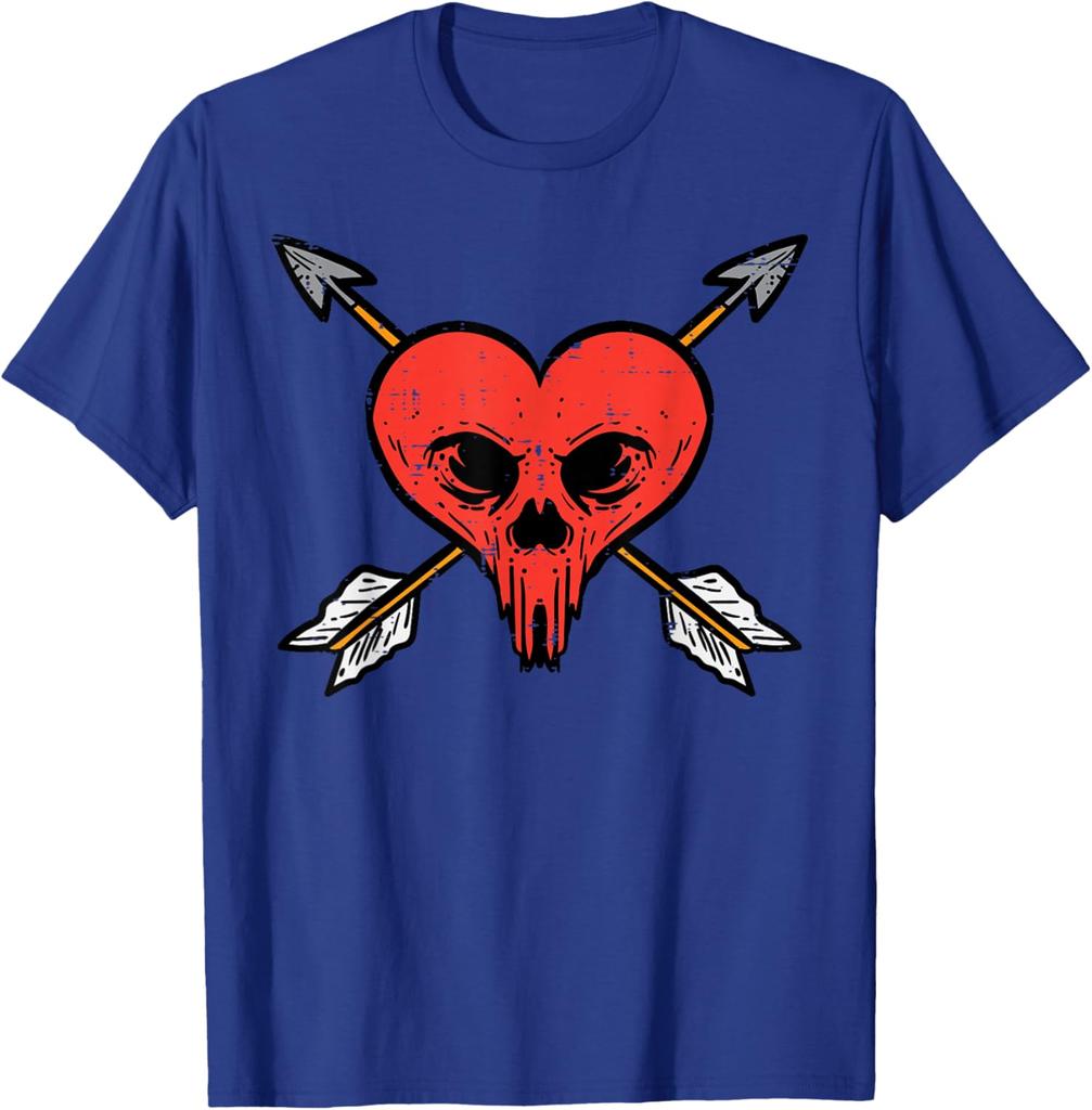 Skull Heart with Arrows Anti Valentines Day Graphic Tee Soft Cotton Casual Daily T-Shirt For Men