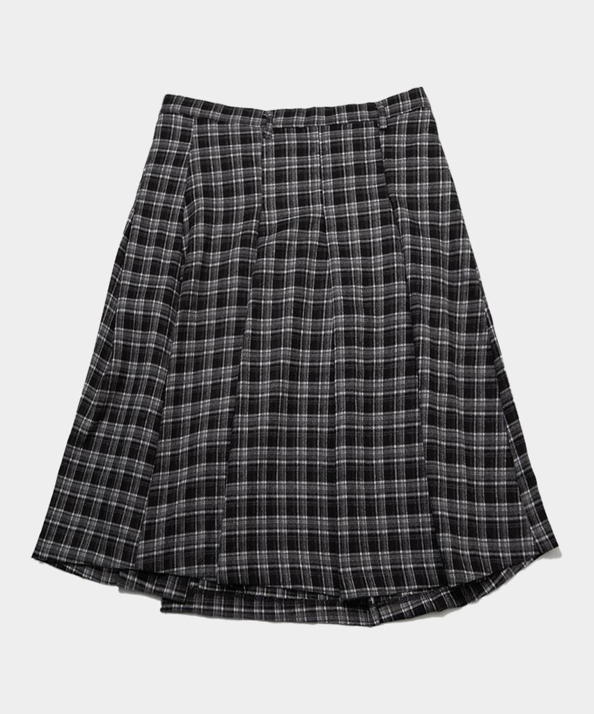 Place Studio Double Button Check Midi Layered Wrap Pleated Skirt [Check]