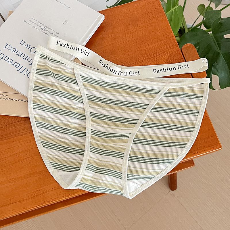 Women's Underwear Waist Cutout Underwear Women's Briefs Stripe Patchwork Thin  Antibacterial Panties