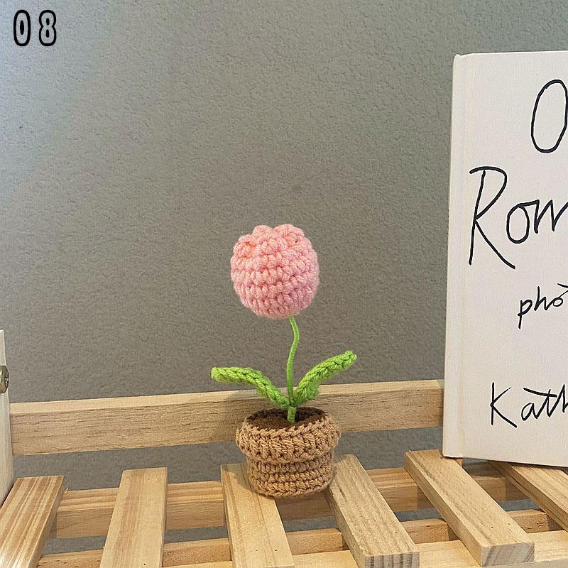 1 STÜCK Hochzeitsdekoration Handgewebter Strickstrauß Strickblume Rosen-Tulpen-Blumenstrauß im Topf