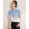 Women's Relaxed Fit Ruched Drop Shoulder Lapel Blouse