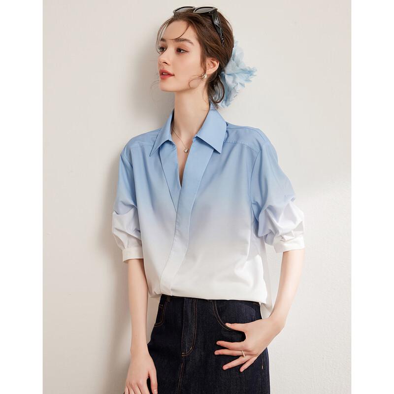 Women s Relaxed Fit Ruched Drop Shoulder Lapel Blouse L