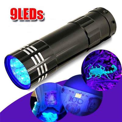 Mini torcia multifunzione in alluminio UV Ultra Violet 9 LED