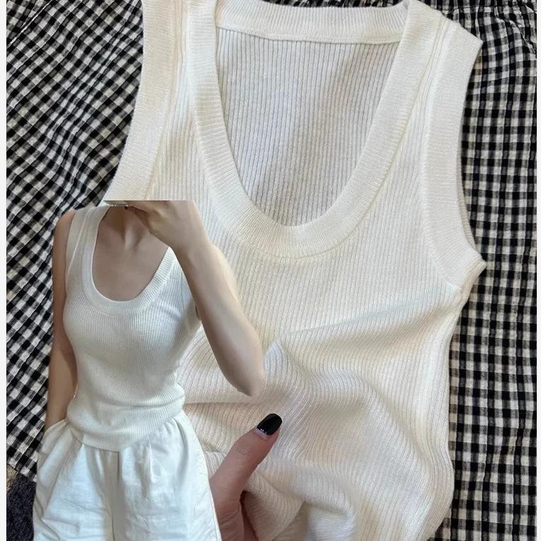 Korean Style U-Neck Knit Vest Women’s Slim Fit Sleeveless Camisole - Summer/Spring Wear