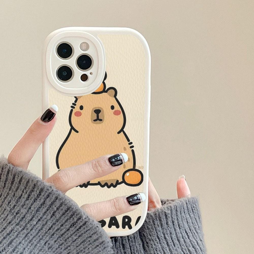 Cartoon Capybara Phone Case Hard Leather For iPhone 16 15 14 13 12 Mini 11 14 Pro Max Xs X Xr 7 8 Plus Fundas