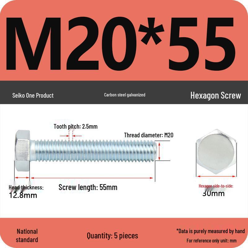 8.8 Grade Galvanized Hex Head Bolt, High-Strength M4-M30