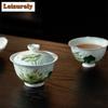 120ml Handbemalte Arita Porzellan Lotus Gaiwan Antike Teeterrine Teeschale mit Deckel Set Teezubereiter Deckelschale Trinkgeschirr Handwerk