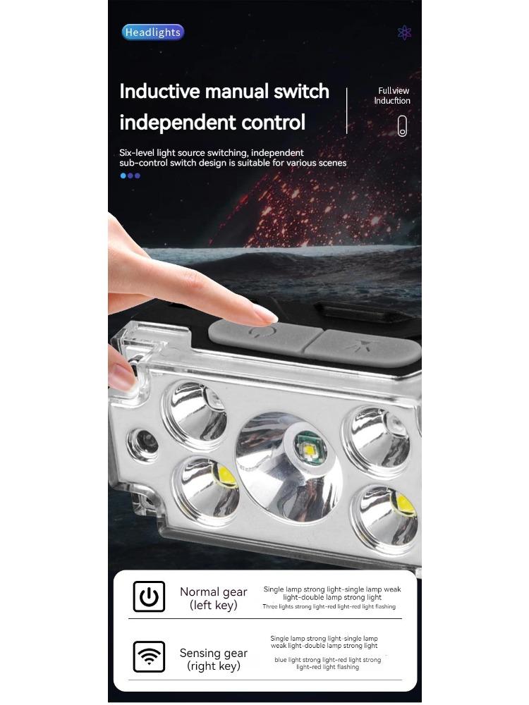 Mini Strong 5LED Headlamp Motion Sensor Headlight Outdoor Camping Fishing USB Rechargerable Portable Flashlight Head Lamp