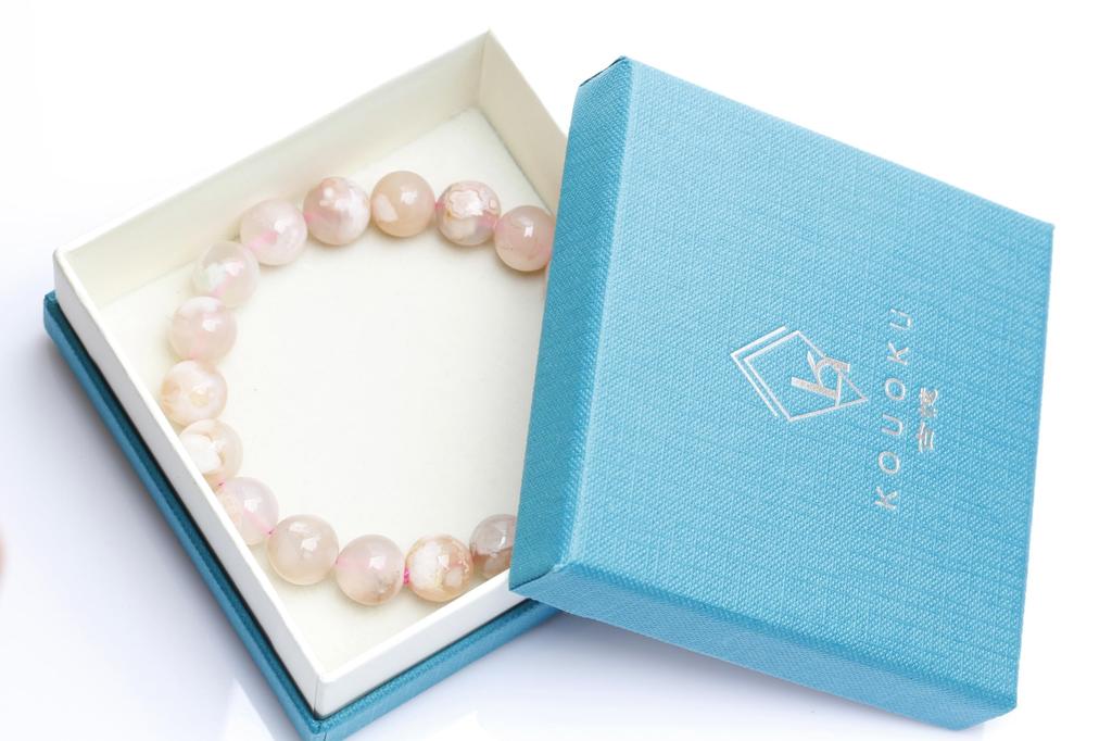 [K.KOUOKU] Natural Sakura Agate Bracelet, 11mm, Power Stone, Agate, Natural Stone, Prayer Beads (Sakura Agate-11mm)