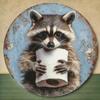 Humorous Raccoon Metal Tin Sign Round Wall Art Windproof Waterproof Halloween Home Decor