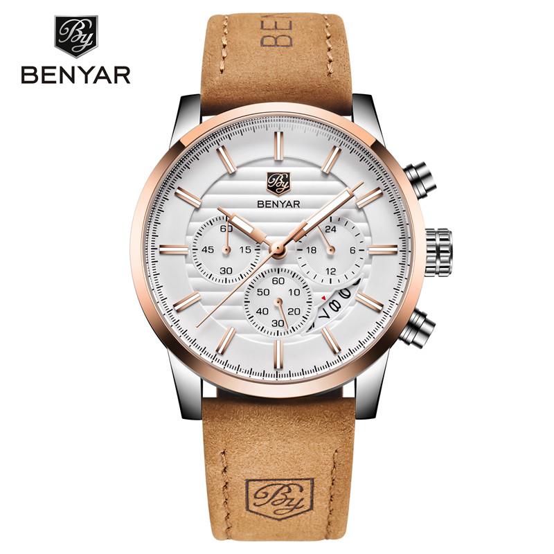 BENYAR Watches Men Top Luxury Brand Chronograph Sport Man Watch Military Leather Clock Quartz Wristwatch Relogio Masculino 5104