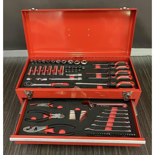 E-Value Maintenance Tool Set, 80 Tools + Tool Chest, Red EVA Matte Tray Specifications, Compatible with Various Maintenance Works, Motorcycles, Automo