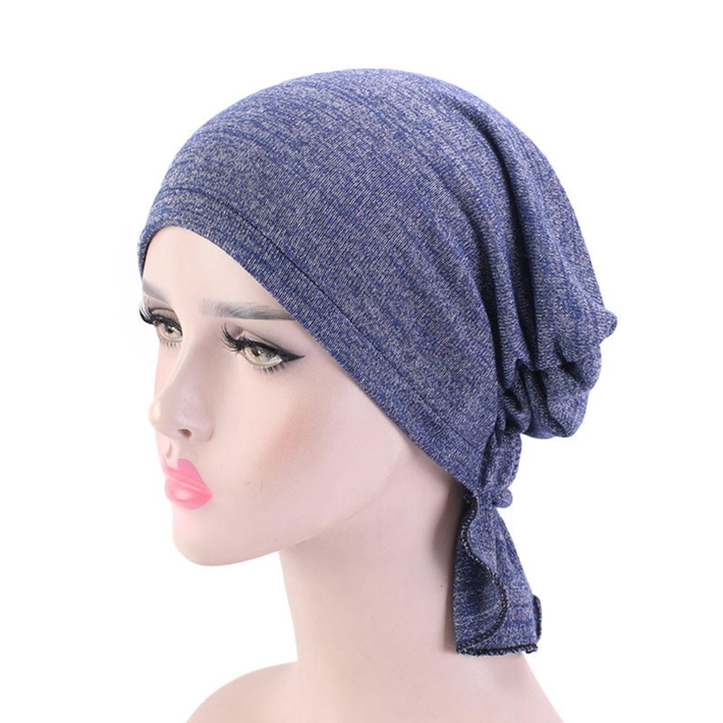 Women Summer Beanies Cap Solid Color Turban Hat Elastic Pre-Cross Chemo Covers Caps Muslim Headwraps Windproof Bandanas
