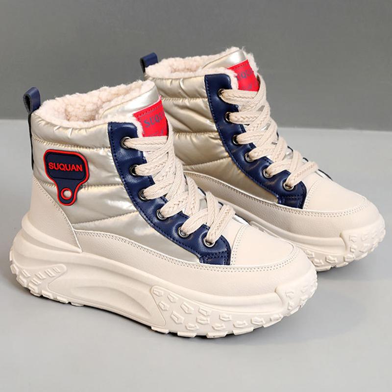 High Top Breathable and Non Slip Shoes for Autumn and Winter Women, Warm High Top with Plush Thick Sole, Height Increasing Cotton Shoes