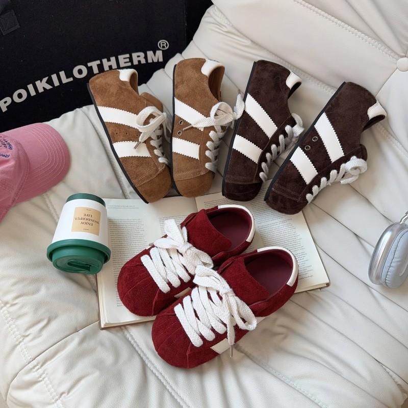 2025 New French Retro Single Shoes Soft Leather Big Head Platform Women's Shoes Suede Round Head Lace-up Versatile Casual Fashion