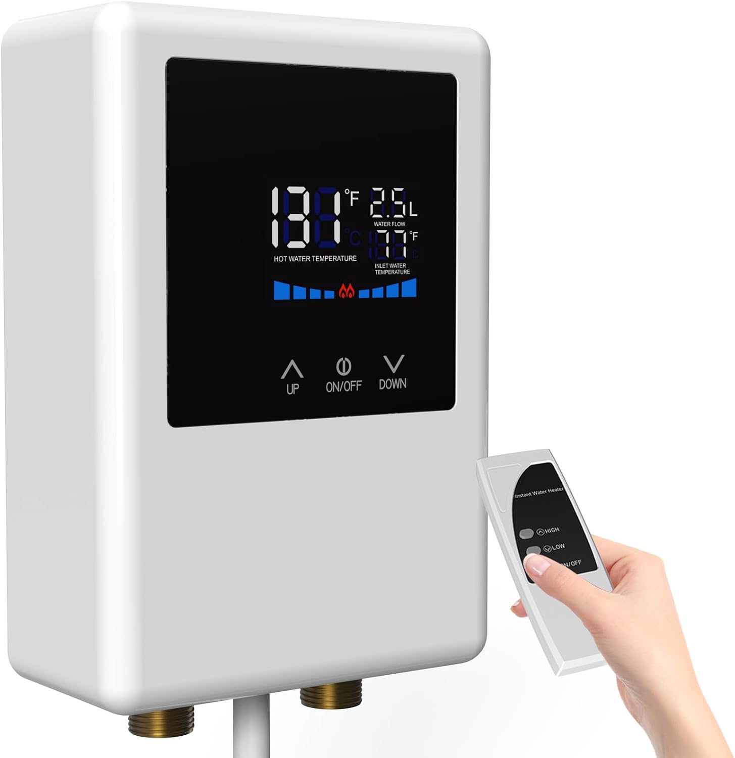 

Проточный водонагреватель электрический 110В, 5500Вт мгновенный нагрев воды с пультом дистанционного управления и ЖК-сенсорным экраном, саморегулирующийся, защита от перегрева