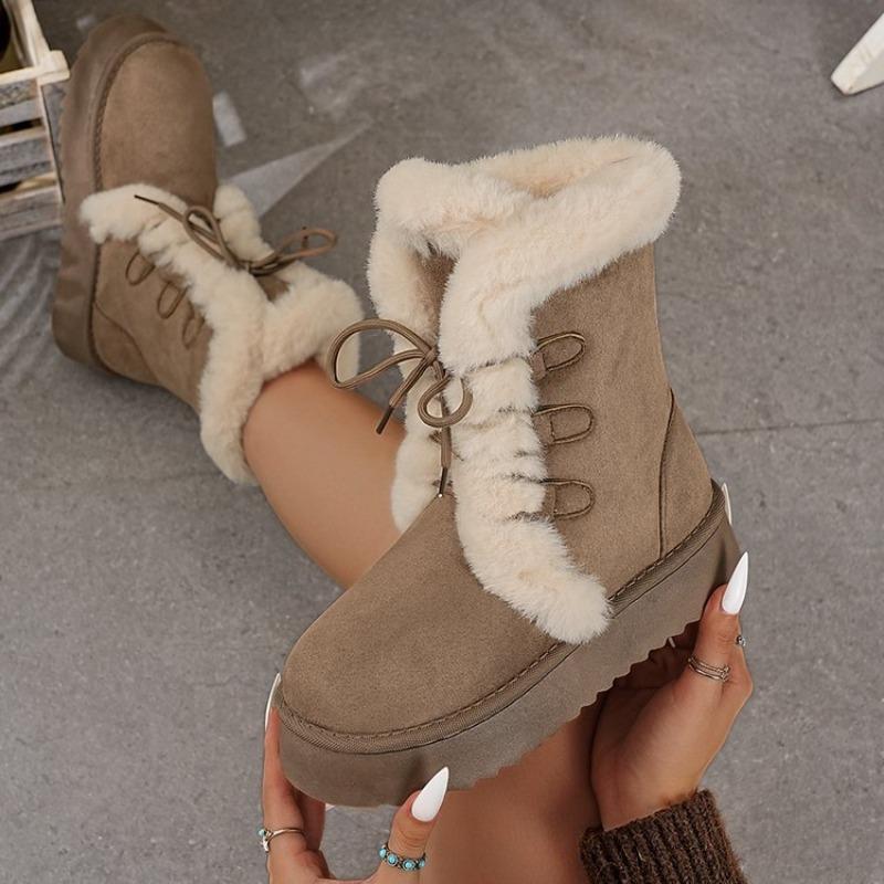 Women's Plus-Size Lace-Up Snow Boots - Faux Suede, Autumn/Winter 2025 New Style, Warm