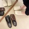 Fashion Women's square head new women's slippers 2025 summer women's design Rome flat bun Mueller shoes Comfortable flat shoes