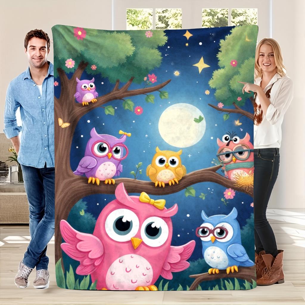 

Nighttime forest owl pattern Flannel printed blanket suitable for all seasons suitable for living room office sofa and travel 75x100cm