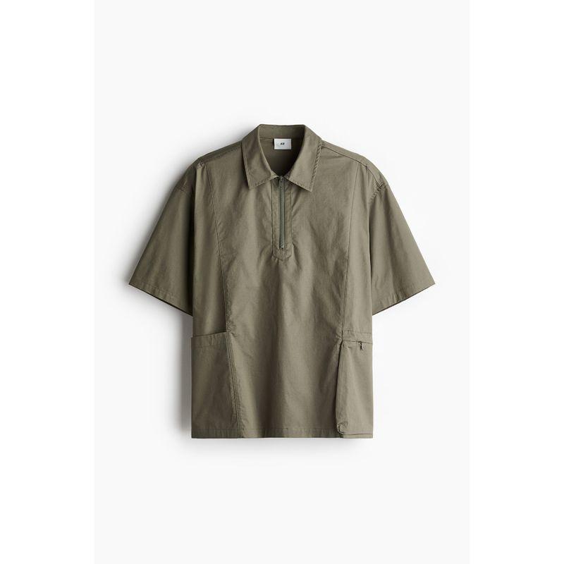 

HM Мужская одежда Футболка-поло Летняя Свободная с карманом Отложной воротник Футболка Американская С коротким рукавом Верхняя на молнии 1226616 Dark green 165/84