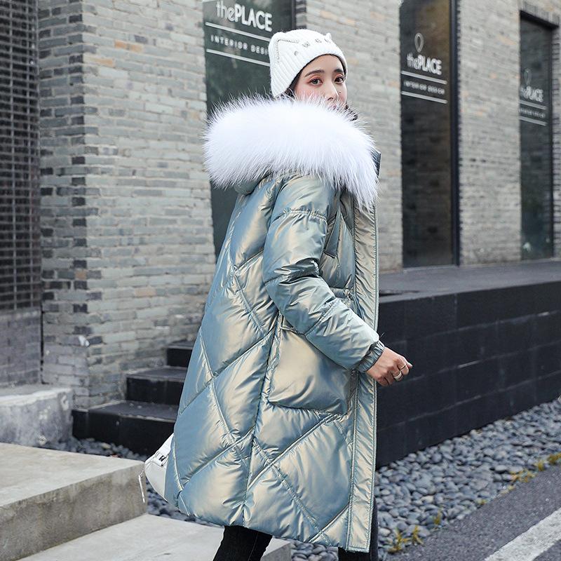 Lange losse winterjas voor dames, bontkraag met capuchon, dikke jas, donsjack, katoenen gewatteerde parka's