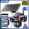 AIOOK 12000mAh Akkumulátor AOV Napenergiás Kamera Három Lencse HD 15MP 4G SIM Vízálló Mobil Követés Éjjellátó Kültéri Kamera Yoosee App