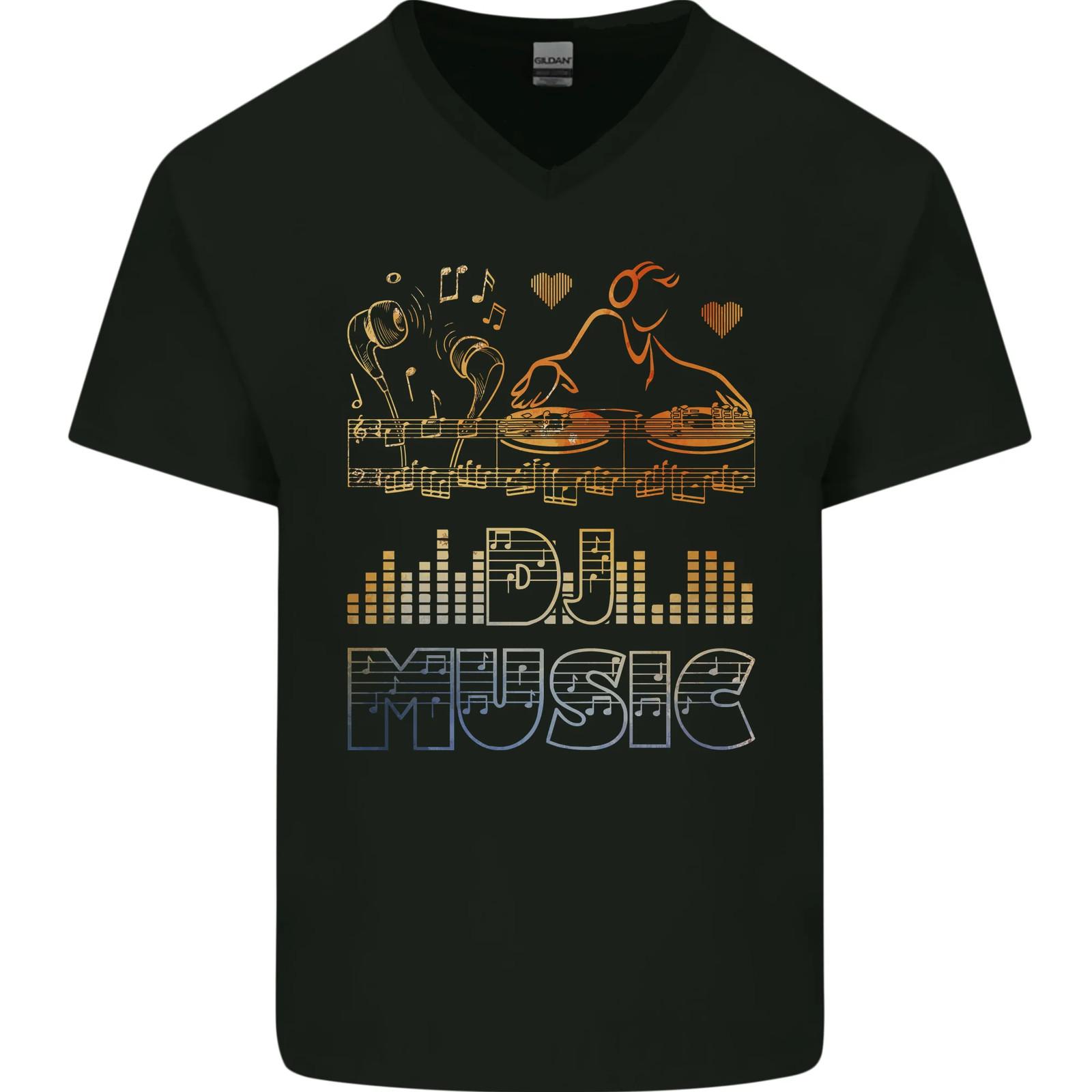 DJ Music Tekno Dance Rave Mens VNeck Cotton T-shirt XXXXL