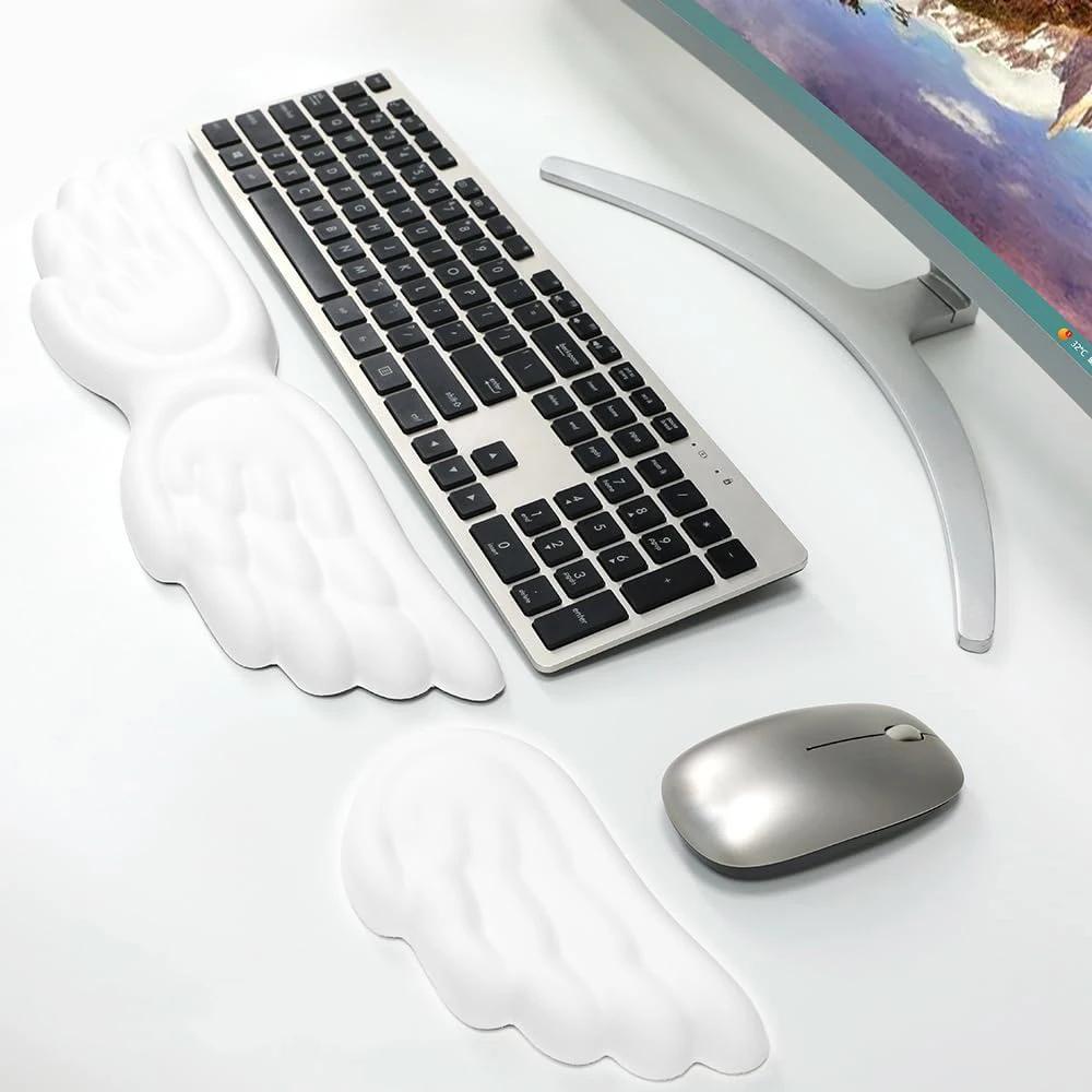 Angel Wings Shaped Keyboard Mouse Wrist Rest Memory Foam Anti-slip Silicone Ergonomic Wrist Guard Table Mat Mouse Pad For Laptop