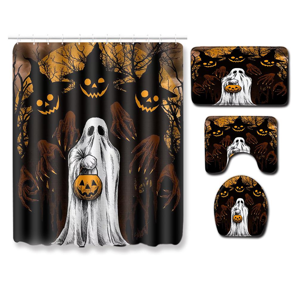 Halloween Bathroom Four-Piece Combination Set Bedroom Non-Slip Carpet Floor Mat Door Mat