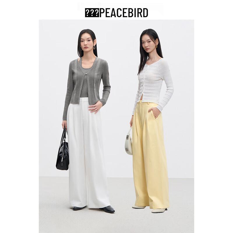 Peacebird Women's High-Waist Wide-Leg Relaxed Textured Trousers