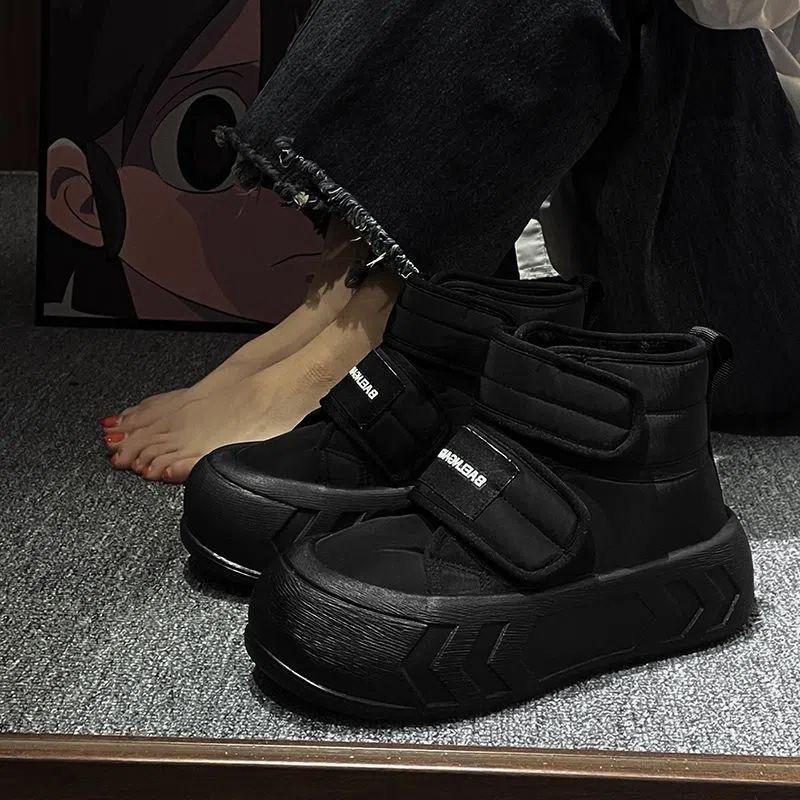 

High-top shoes winter velvet warm real soft leather platform trendy shoes new campus style casual sports shoes 35
